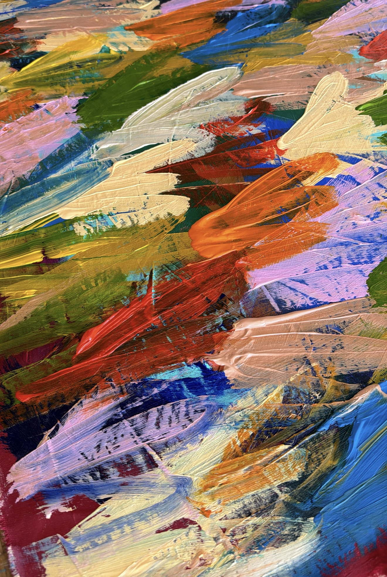 Close detail of layered paint from a new painting
